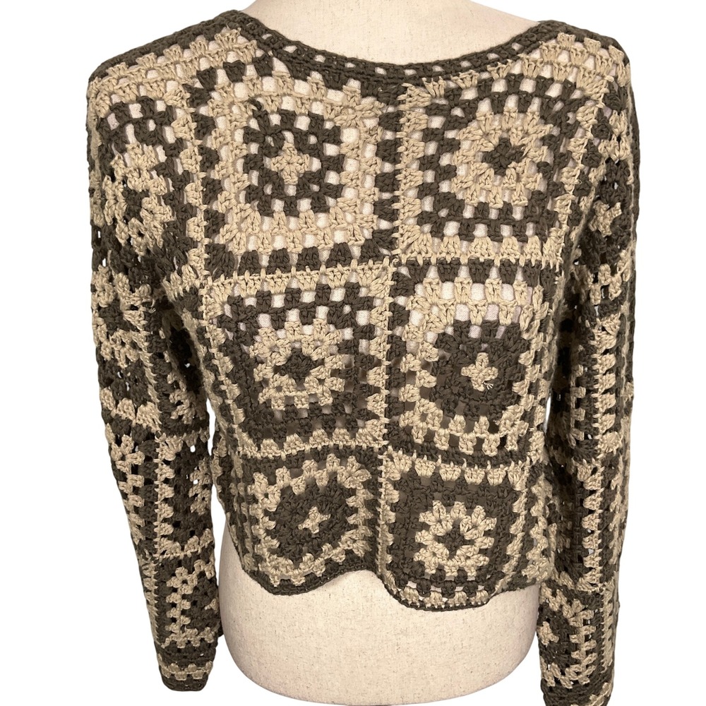 Le Lis Collection‎ Sweater Womens XSmall Brown Tan Crochet Granny Square Crop